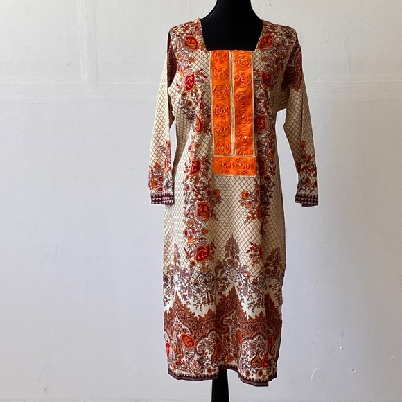 Hand Crafted Dresses & Skirts - Orange and brown hand crafted tunic dress